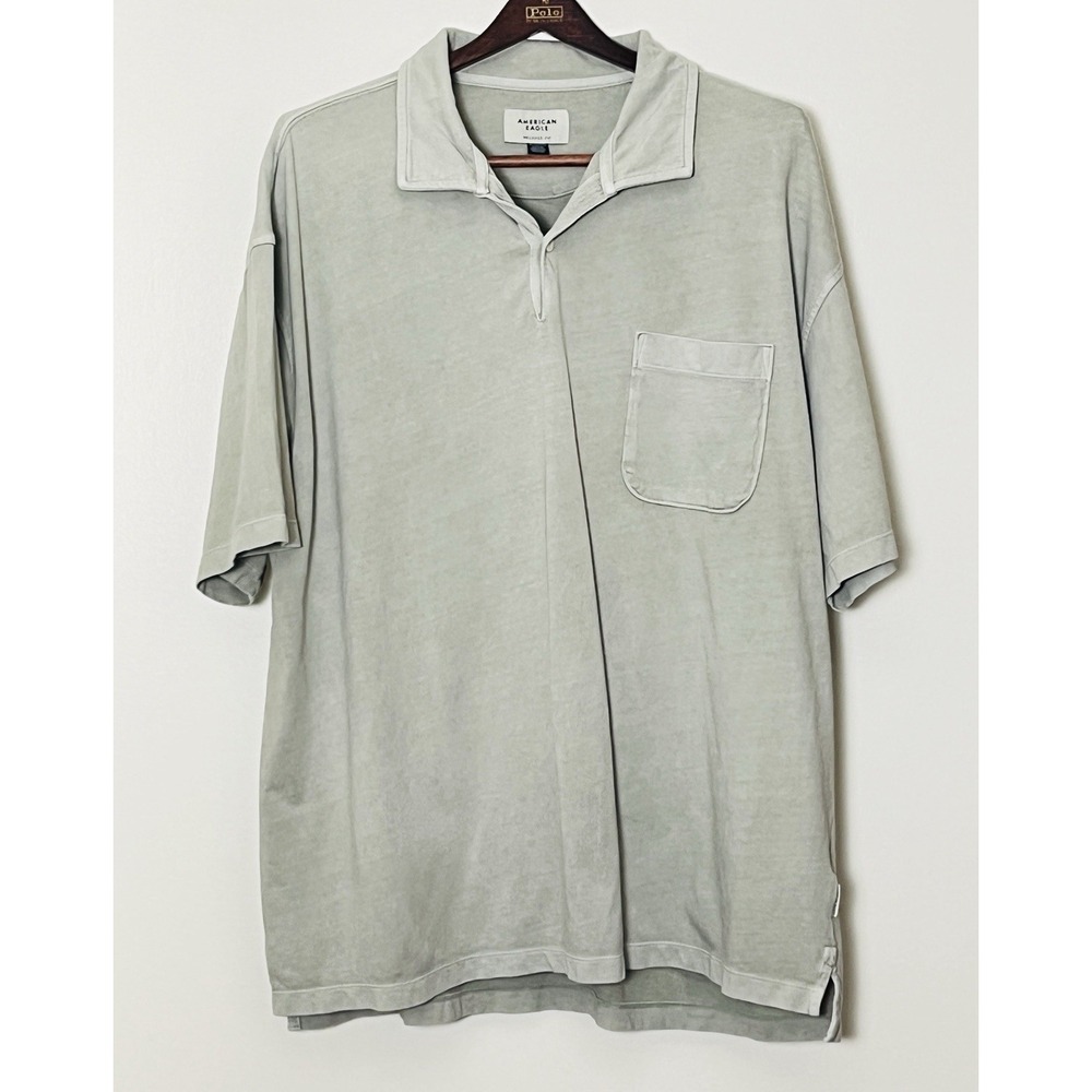 American Eagle Polo Shirt Men's XL Olive Green Relaxed Fit Mallsoft Stretch